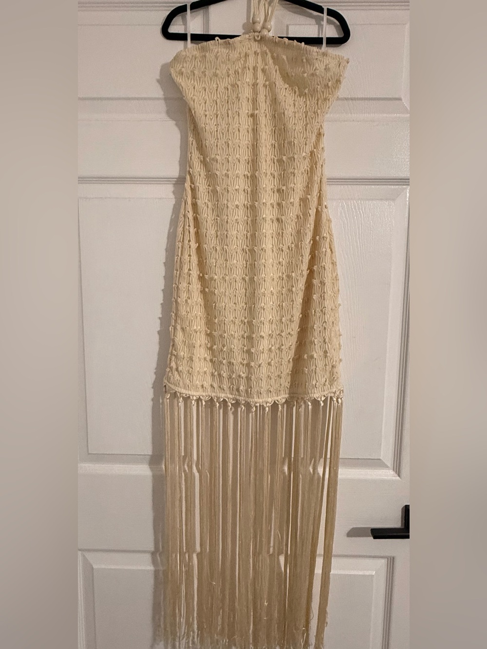 Cream Crochet Fringe Maxi Dress - Women's Elegant Summer Dress